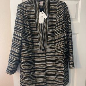 Chico's Black and White Blazer with Geometric Stripes